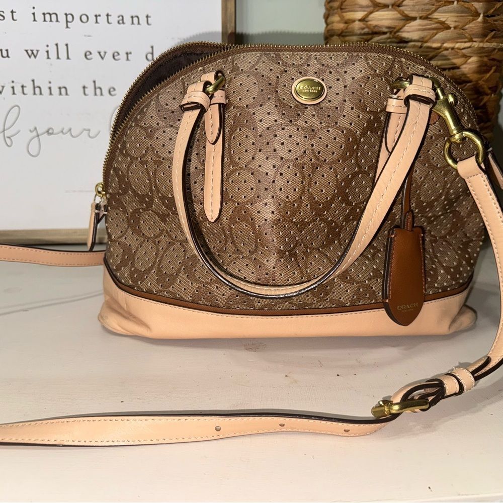 Coach Peyton Cora domed Satchal Tan and Brown Women's Bag F22401